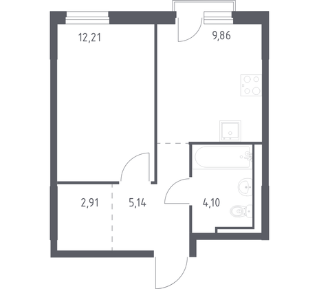 34,2 м², 1-комн. квартира, 13/17 этаж