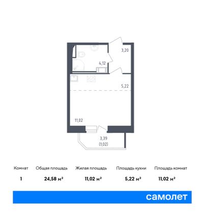 24,6 м², студия, 9/23 этаж