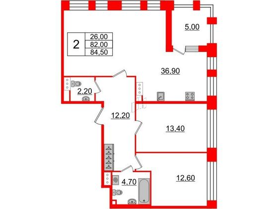 Продажа 2-комнатной квартиры 82,7 м², 4/10 этаж