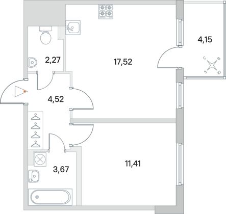 Продажа 1-комнатной квартиры 40,6 м², 2/4 этаж