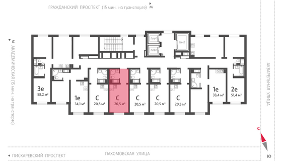 20,5 м², студия, 12/20 этаж