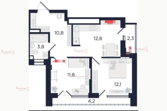 Продажа 2-комнатной квартиры 51,6 м², 12/29 этаж