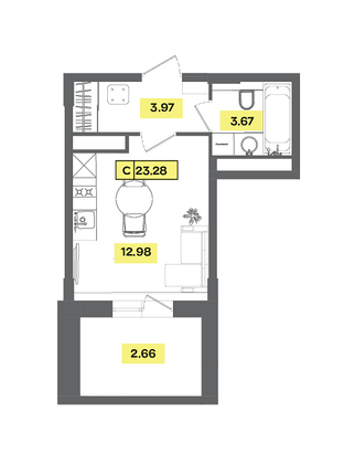 Продажа квартиры-студии 23,3 м², 6 этаж
