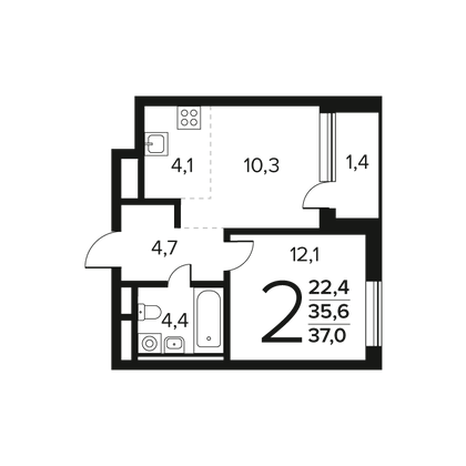 Продажа 2-комнатной квартиры 37 м², 6/9 этаж