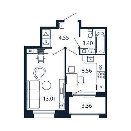 Продажа 1-комнатной квартиры 31,2 м², 3/12 этаж