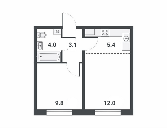 Продажа 2-комнатной квартиры 34,3 м², 10/14 этаж