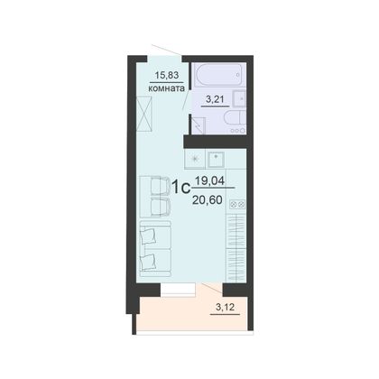 Продажа 1-комнатной квартиры 20,6 м², 2/20 этаж