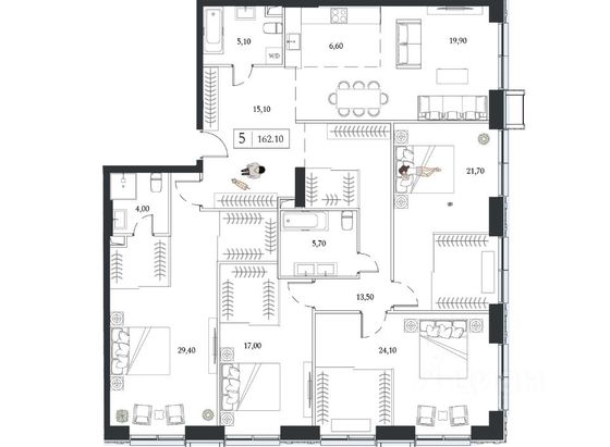 Продажа многокомнатной квартиры 162,2 м², 20/24 этаж