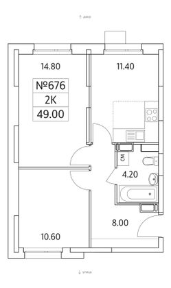 Продажа 2-комнатной квартиры 49 м², 10/25 этаж