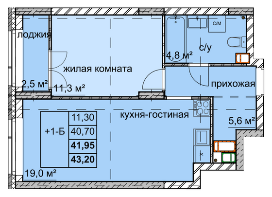 Продажа 1-комнатной квартиры 42 м², 12/15 этаж