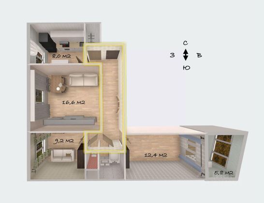 Продажа 3-комнатной квартиры 60,3 м², 6/9 этаж