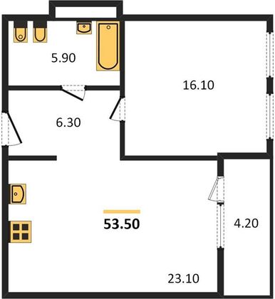 Продажа 1-комнатной квартиры 53,5 м², 5/11 этаж