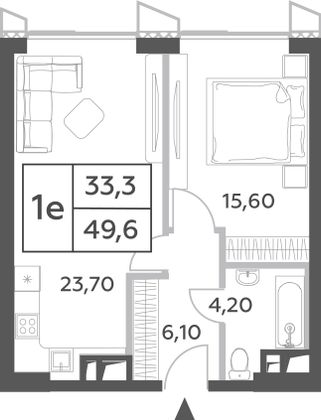 49,6 м², 2-комн. квартира, 45/56 этаж