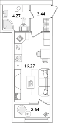 25,3 м², студия, 11/22 этаж