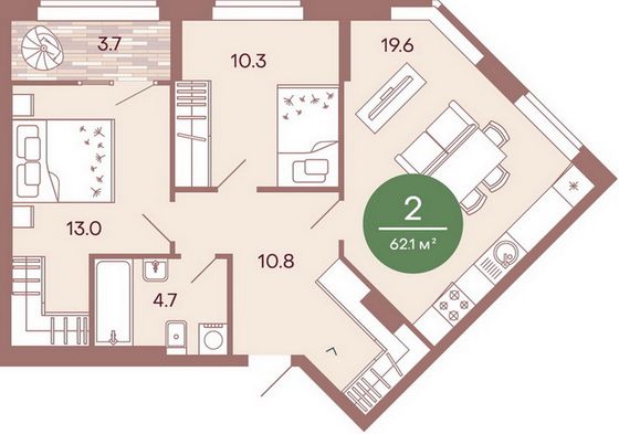 Продажа 2-комнатной квартиры 62,1 м², 4/17 этаж