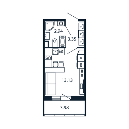 Продажа квартиры-студии 19,1 м², 7/13 этаж