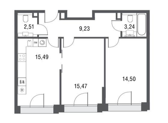 Продажа квартиры со свободной планировкой 60,4 м², 9/25 этаж