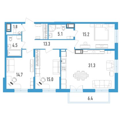 Продажа 3-комнатной квартиры 102,8 м², 18/18 этаж