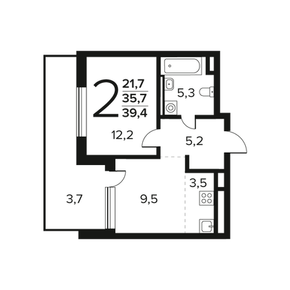 Продажа 2-комнатной квартиры 39,4 м², 1/12 этаж