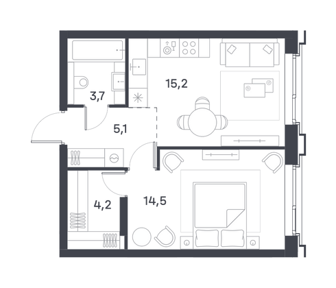 42,7 м², 1-комн. квартира, 3/25 этаж