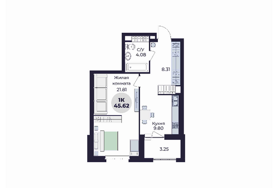 Продажа 1-комнатной квартиры 45,6 м², 25/25 этаж