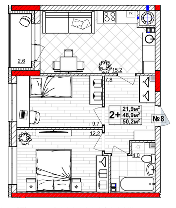 Продажа 2-комнатной квартиры 50,2 м², 2/4 этаж