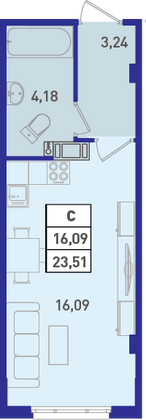 Продажа квартиры-студии 24,2 м², 1/18 этаж