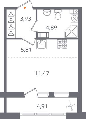 Продажа квартиры-студии 28,6 м², 12/15 этаж