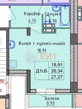 Продажа квартиры-студии 27 м², 6/10 этаж