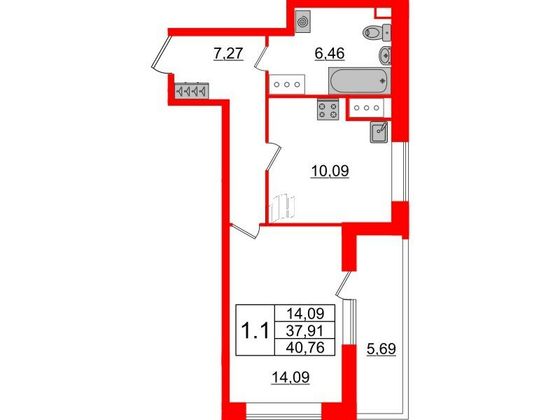 Продажа 1-комнатной квартиры 37,9 м², 16/21 этаж