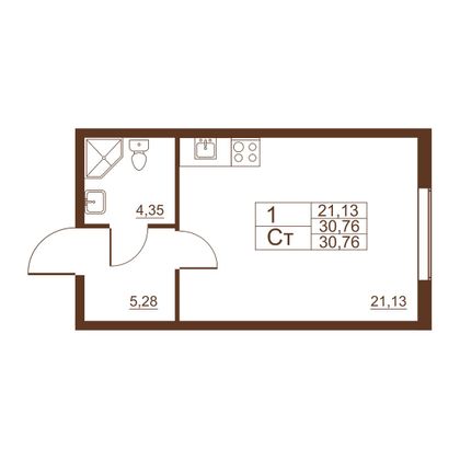 30,8 м², 1-комн. квартира, 1/11 этаж