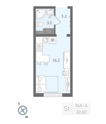 Продажа квартиры-студии 22,6 м², 6/20 этаж