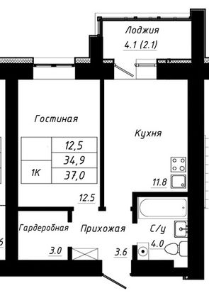 Продажа 1-комнатной квартиры 37 м², 6/10 этаж