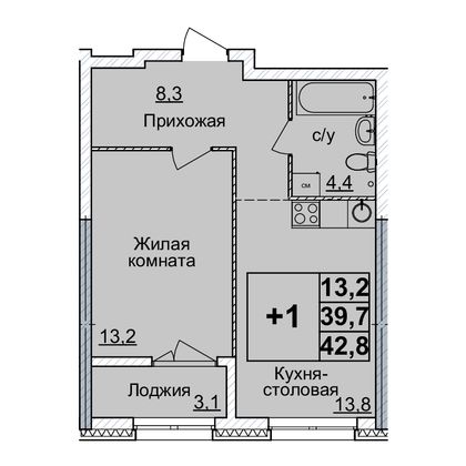 Продажа 1-комнатной квартиры 42 м², 2/24 этаж