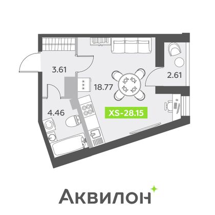 28,1 м², студия, 3/13 этаж