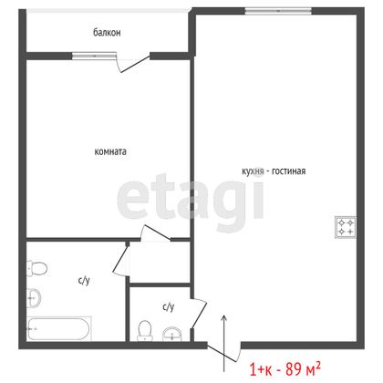 Продажа 1-комнатной квартиры 34,6 м², 2/10 этаж