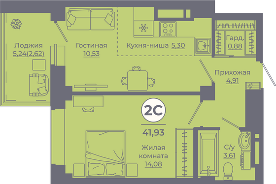 Продажа 2-комнатной квартиры 41,5 м², 24/24 этаж