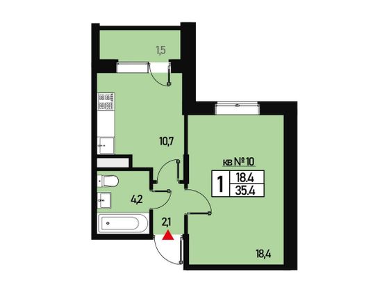Продажа 1-комнатной квартиры 35 м², 2/3 этаж