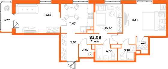 Продажа 3-комнатной квартиры 83,1 м², 4/10 этаж