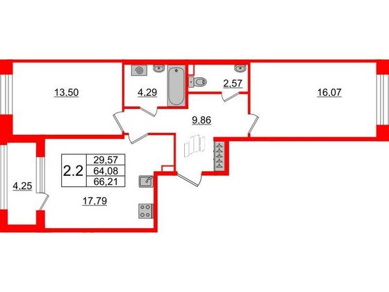 Продажа 2-комнатной квартиры 64,1 м², 2/12 этаж