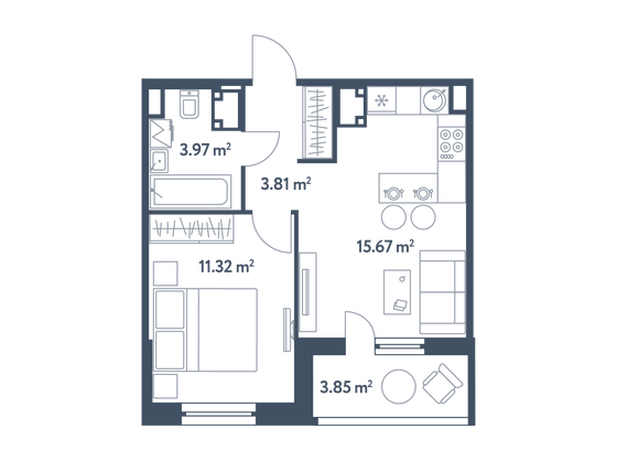 36,7 м², 1-комн. квартира, 12/25 этаж