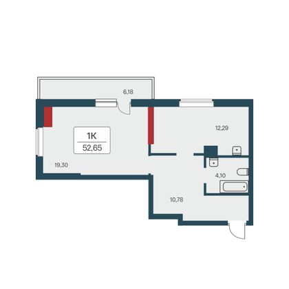 53,6 м², 1-комн. квартира, 6/27 этаж