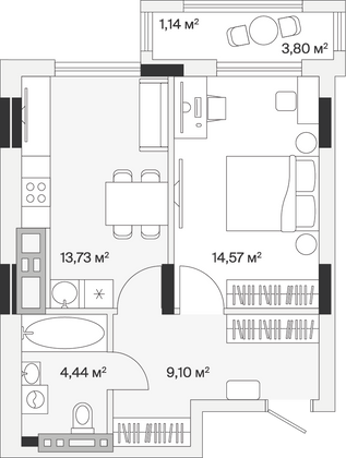 Продажа 1-комнатной квартиры 43 м², 5/7 этаж