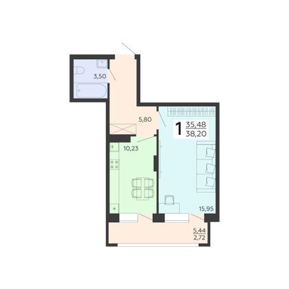 Продажа 1-комнатной квартиры 38,2 м², 14/18 этаж