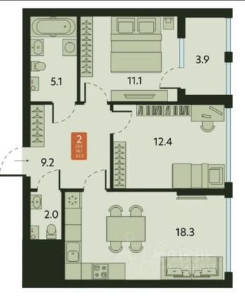 Продажа 3-комнатной квартиры 62 м², 10/11 этаж