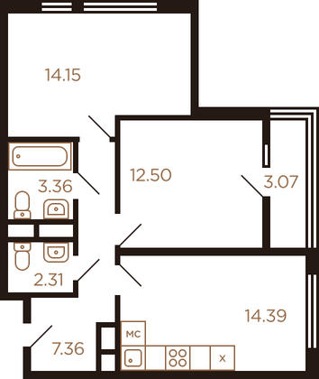 Продажа 2-комнатной квартиры 54,2 м², 6/8 этаж