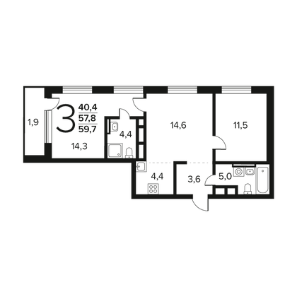 Продажа 3-комнатной квартиры 59,7 м², 4/11 этаж