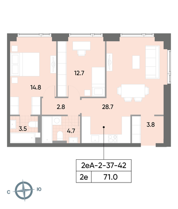 Продажа 2-комнатной квартиры 71 м², 38/52 этаж