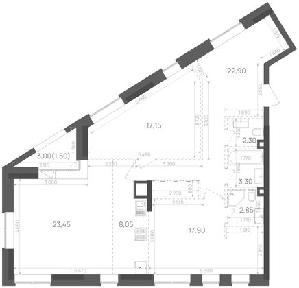 99,4 м², 2-комн. квартира, 3/18 этаж