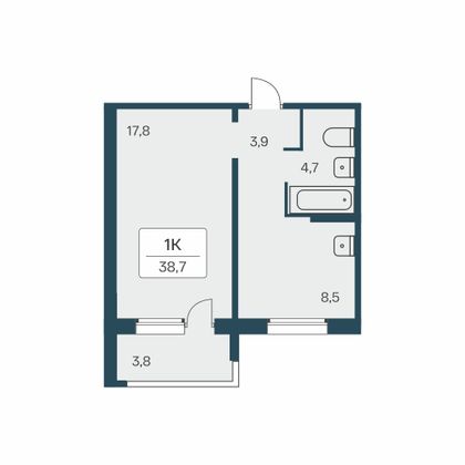 38,7 м², 1-комн. квартира, 14/17 этаж